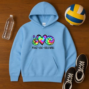 Peace Love Volleyball Hoodie I Rainbow Tie-Dye Volleyball Sweatshirt I Volleyball Gift for Players & Fans I Volleyball Sweater I Gift Ideas