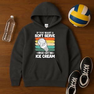 Lustiger Beachvolleyball Hoodie, Soft Serve Design, Unisex Sportbekleidung