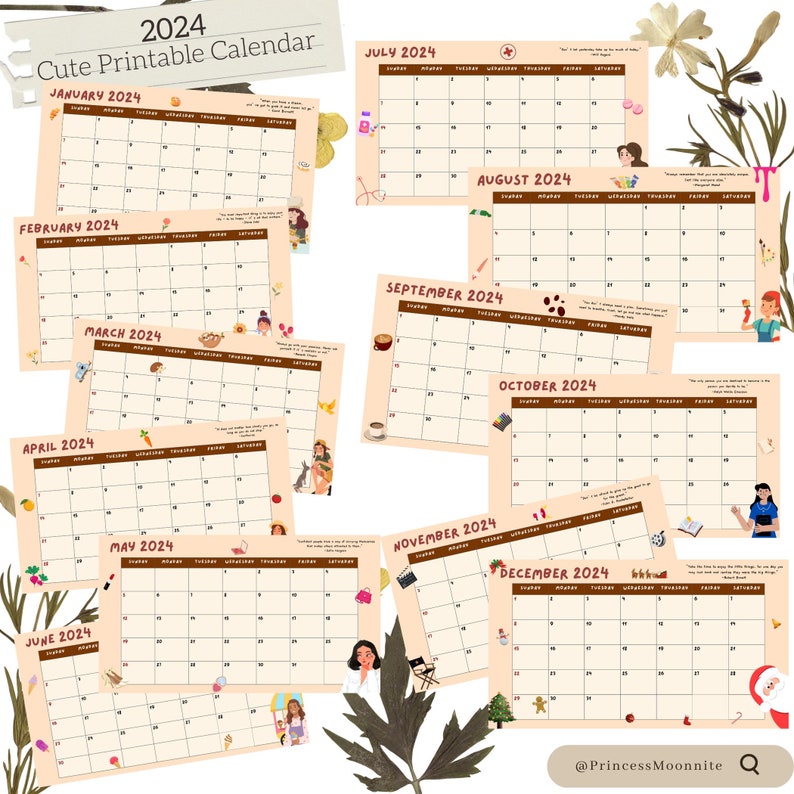 2024 Cute Printable Calendar Etsy Australia