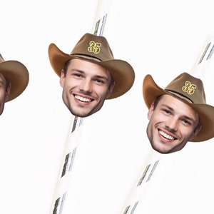 Cannucce per bevande personalizzate fino a 200 cannucce per compleanno con volto da cowboy, decorazioni per feste western personalizzate, cannucce per bevande con foto per anniversario, pensionamento