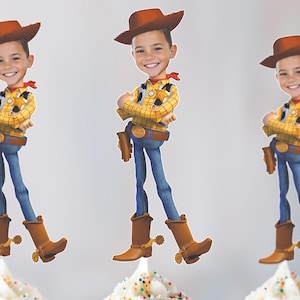 Cupcake Toppers Photo Cupcake Toppers Custom Cupcake Toppers Woody Face cake topper personalized face Birthday Boy Girl Story Two infinity