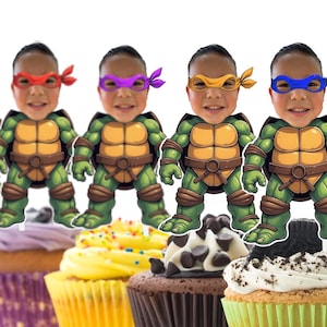 Custom face cupcake toppers Turtle photo topper Turtles Fighter Turtles custom toppers custom ninja face cupcakes photo personalized digital