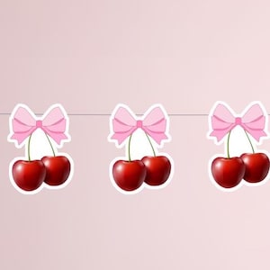 5 ft Large Cherry pink bow garland Cherry on Top Birthday full Color banner picture garland funny cutouts Bachelorette party birthday bach