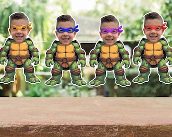 Photo Face head Turtle Customized Birthday Boy Girl banner Turtles Custom Personalized Garland Decor Pizza ninja Birthday Party Package