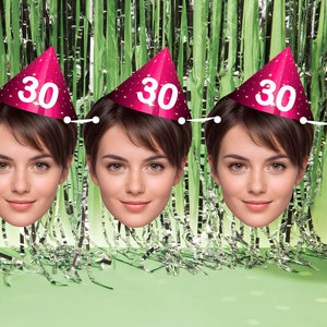 Custom 40 Photo banner Customized head picture garland face color print funny cutouts birthday party people pet 21st 30th 40th 50th 60th