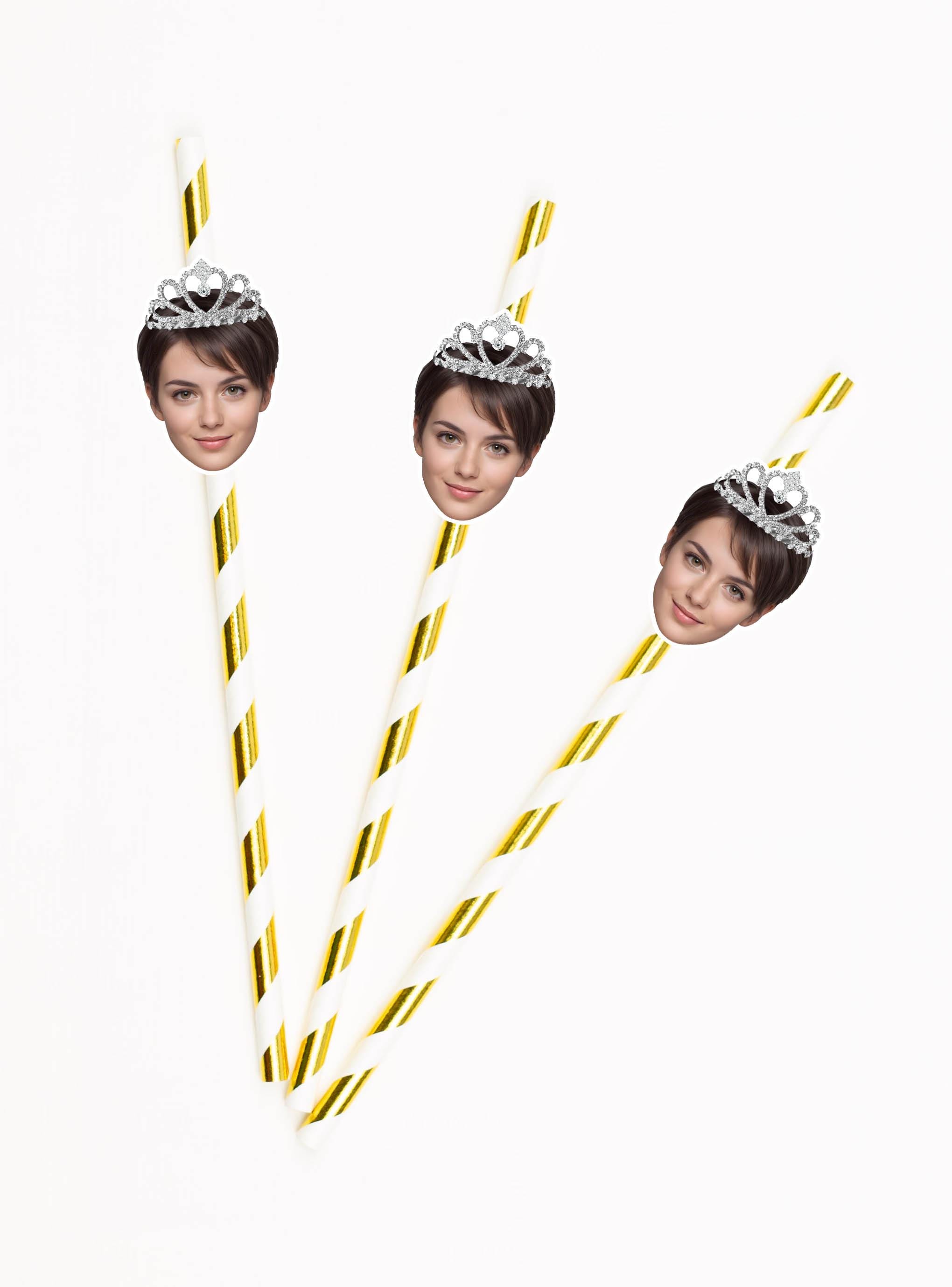 Drink Straws 200 Personalized Tiara Crown With Face Birthday Straw ...