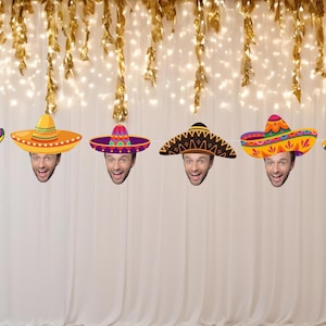 Guirlande photo personnalisée avec tête de 5 pieds de long, bannière de fête, Fiesta, thème sombrero mexicain, Nacho, anniversaire de la mariée, papier cartonné, marié