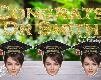 Graduation Banner Glitter Foto Gesicht Kopf Bunting Angepasste Klasse von 2026 2026 Benutzerdefinierte personalisierte Girlande Grad Decor Party Hintergrund Stir