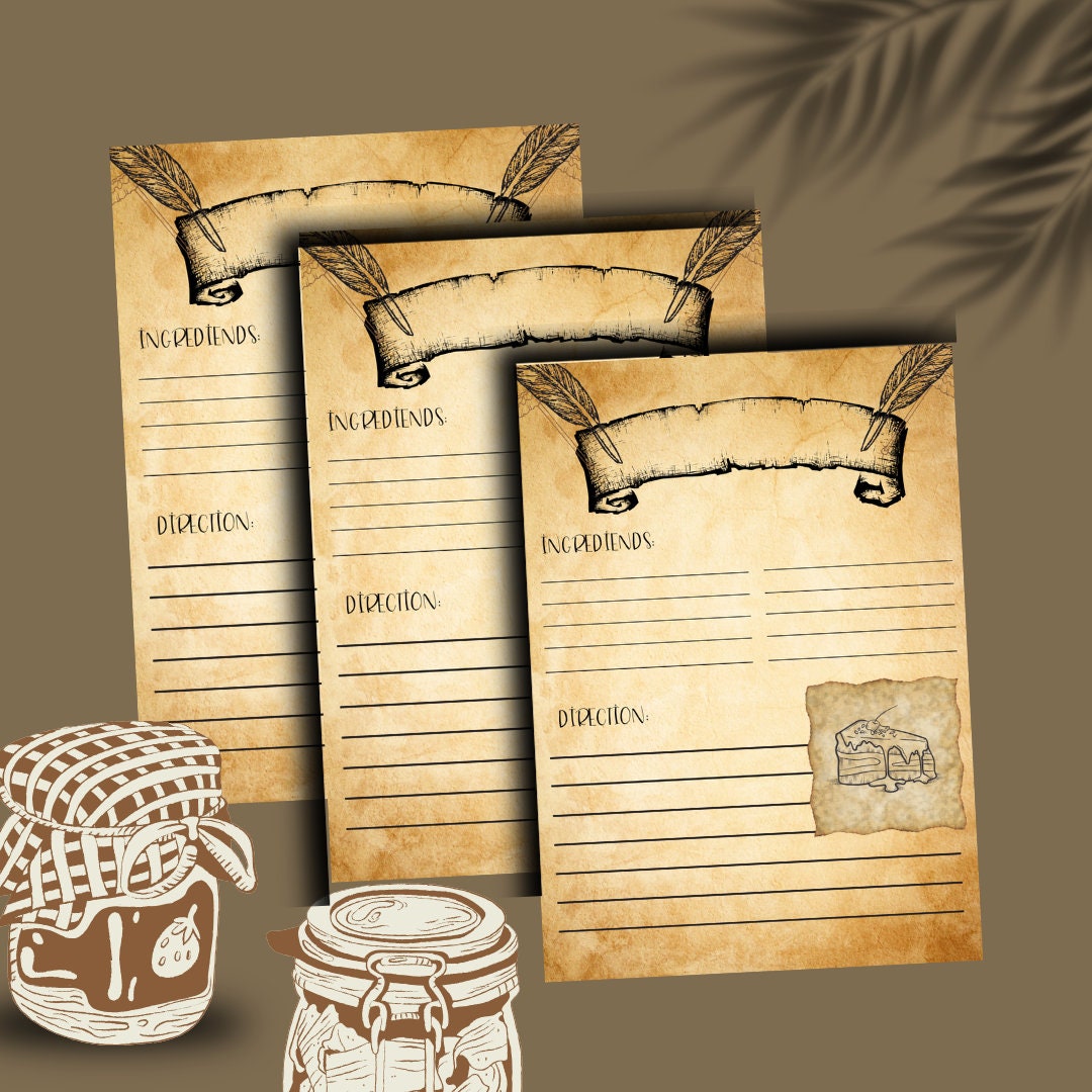 Printable Recipe Page, Recipe Card, Recipe Sheet, Size A4 and US Letter ...