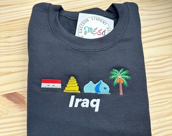 Iraq Embroidered Crewneck Sweatshirt | Iraqi Cultural Icons