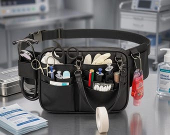 Nurse Fanny Pack, Genuine Leather with Stethoscope Holder, 25–42 Inch Adjustable Belt