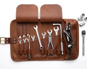 Leather Tool Roll Organizer, Full Grain Storage Bag for