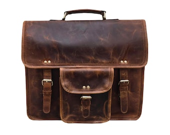 Leather Messenger Bag, Handmade Full-Grain Buffalo Briefcase - Durable, Stylish Design for Professionals