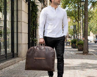 Leather Garment Bag, Full Grain Suit Carrier for Travel Organization