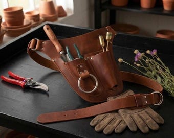 Leather Florist Belt, Adjustable Gardening Tool Pouch with Phone Pocket