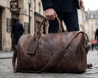 Full Grain Leather Weekender Bag with Shoe Compartment | Italian Duffel Luggage