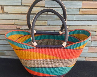 Bolga Basket, African Basket, Handmade Basket, Ghana Basket, Tote Bag, Gift for her, Personalized gift