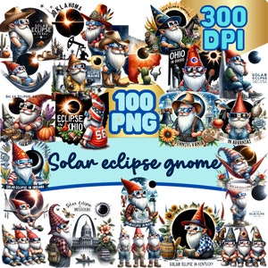 Aquarelle, éclipse solaire de 2024, 8 avril 2024 100 cliparts PNG Nain de l'éclipse solaire Il y a du texte dans l'illustration. Téléchargement numérique
