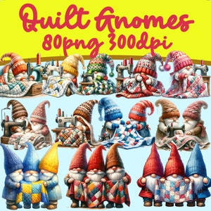 Quilt Gnomes Clipart bundle | 80 High-Quality PNG Quilt Gnome clipart, Sewing gnome png