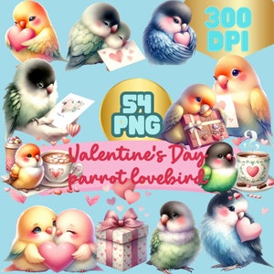 54Watercolor Lovebirds Clipart png, Lovebirds clipart, cute Lovebirds png, Valentine&#39;s Day clipart, Digital Download, Commercial Use