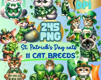 St. Patrick's Day 245 PNG Clipart Bundle, St. Patrick's Day PNG, Cute Cat PNG, Cat Clipart, Irish Clipart, Shamrock Clipart, Commercial Use