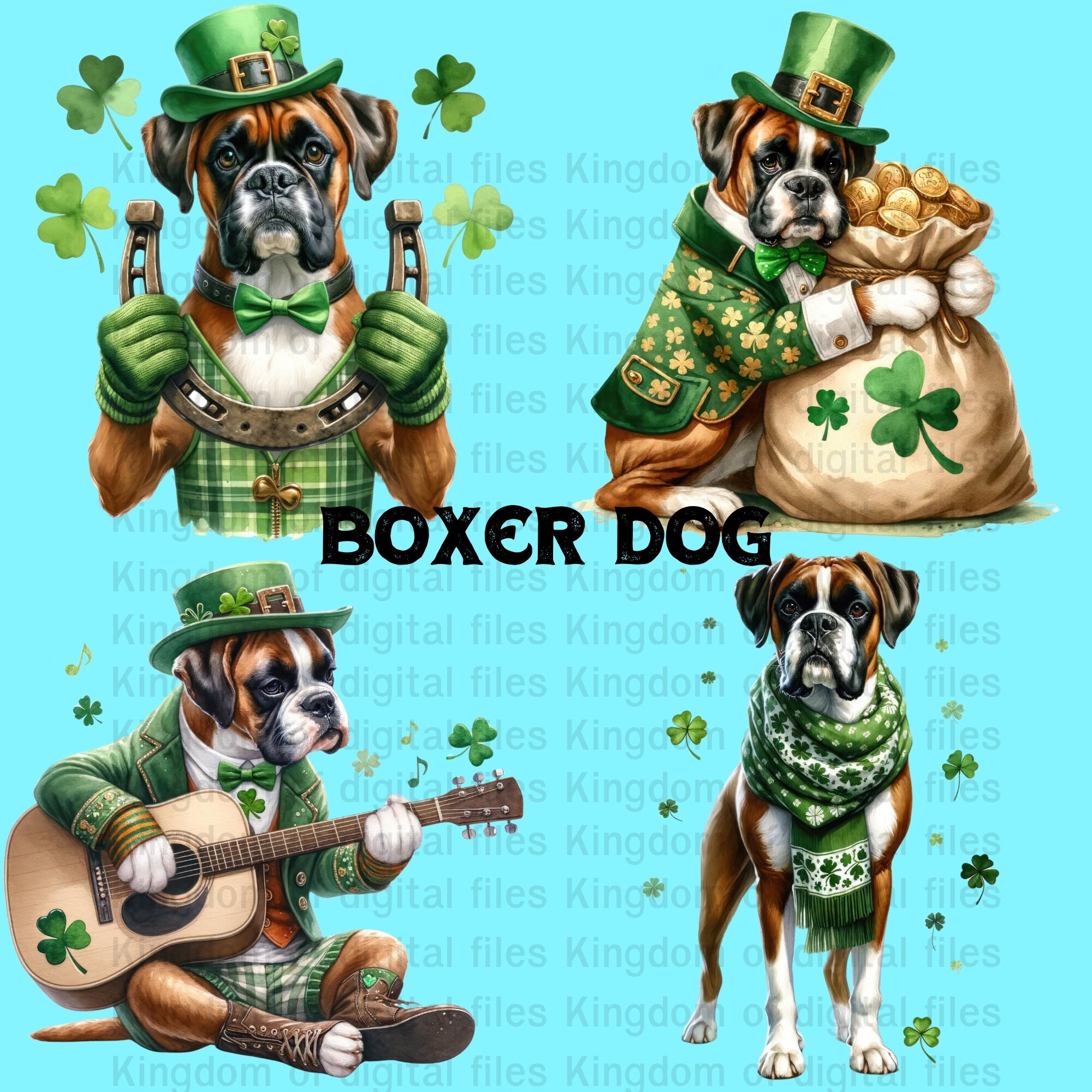 Watercolor St. Patrick's Day Dogs Clipart 245PNG 9 Dog Breeds, St ...