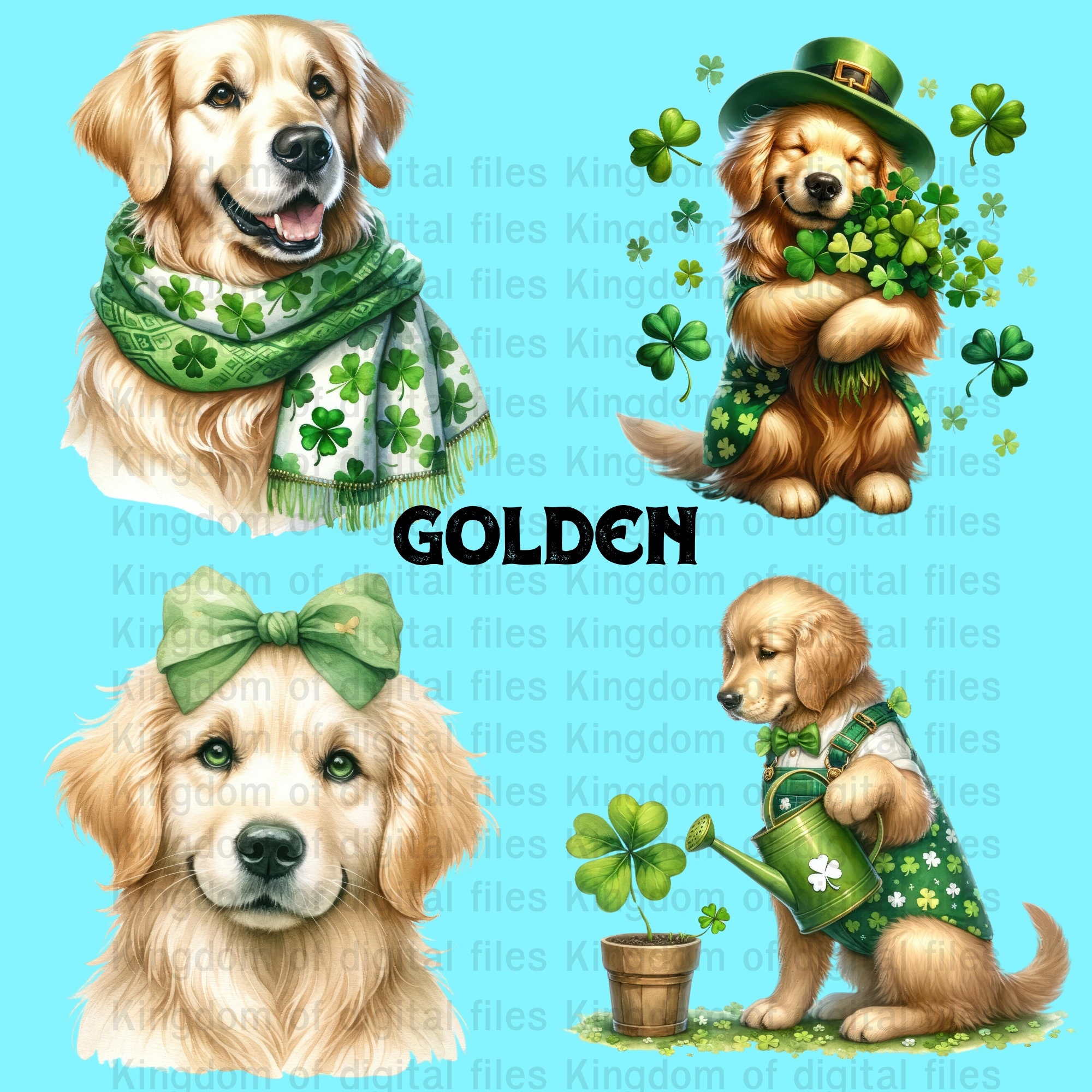 Watercolor St. Patrick's Day Dogs Clipart 245PNG 9 Dog Breeds, St ...