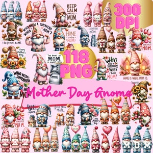 Krasnal na Dzień Matki PNG Mama Krasnal118PNG Clipart Mama goździk Akwarelowy Clipart, W ilustracjach znajduje się gotowy do użycia tekst.