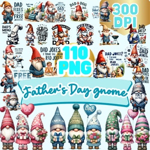 Aquarela Dia dos Pais Gnomes110 PNG Clipart Bundle, Gnomo Fofo Dia dos Pais Downloadable Gnome Clipart PNG