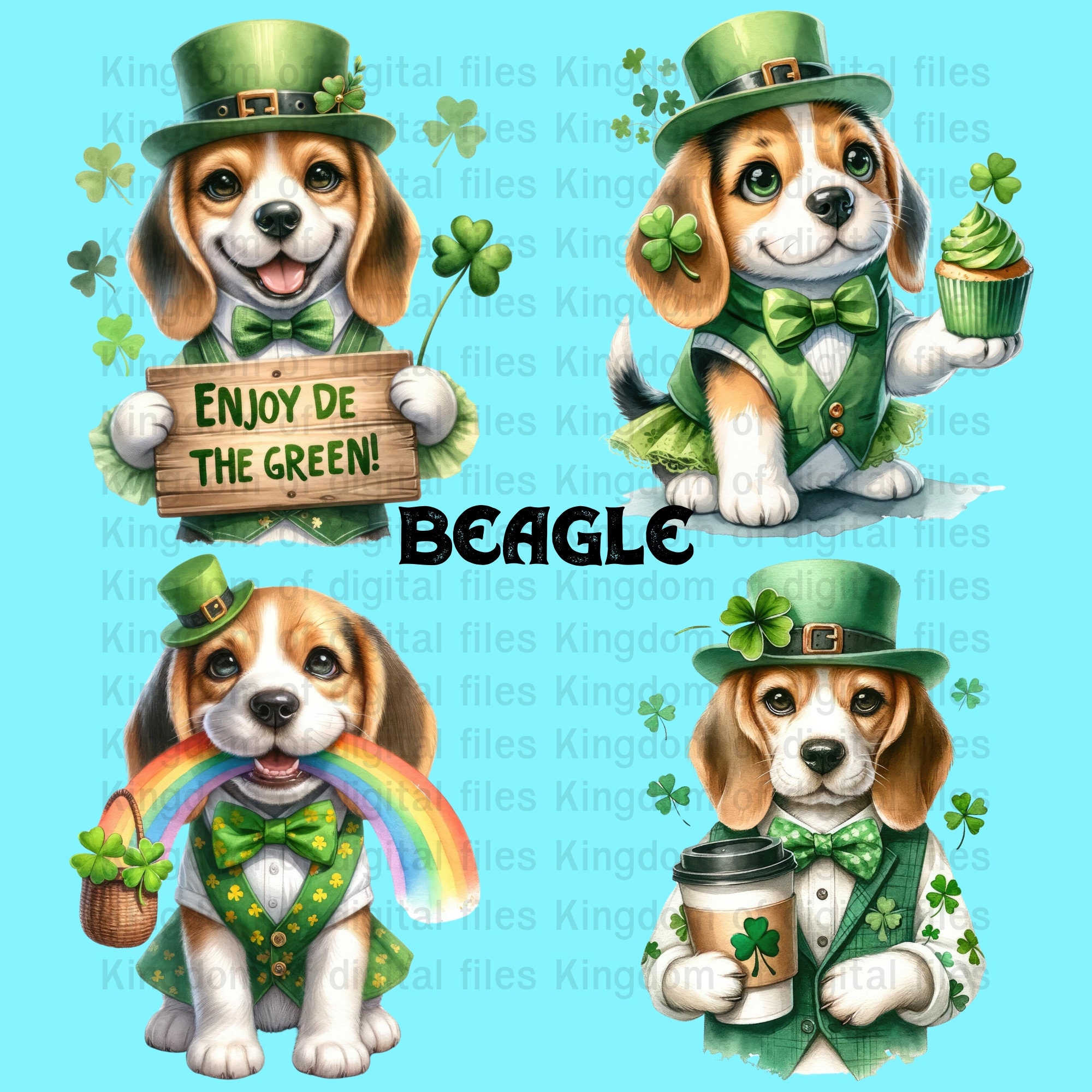 Watercolor St. Patrick's Day Dogs Clipart 245PNG 9 Dog Breeds, St ...