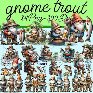 Gnome Trout Clipart bundle | 84  PNG | Gnome Trout clipart, Fishing Trout gnome png graphics Text available in PNG format.