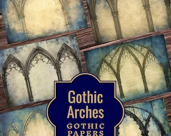 Gothic Arch Junk Journal Pages - Printable Junk Journal Pages - Vintage Gothic Arches, Gothic Double Pages, Gothic Papers for Junk Journal