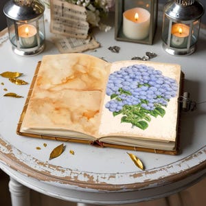Pages de journal floral vintage lumineuses | Illustrations botaniques colorées | Ephémères numériques pour le scrapbooking, collage floral aquarelle
