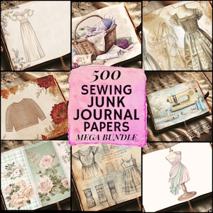 500 Sewing Junk Journal Papers Bundle, Atelier Nähen, druckbare digitale Scrapbook Papier Kit, Näherin nähen Ephemera, Spitze Collage Sheet