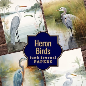 Papiers de journal ordures oiseau héron - éphémères oiseau héron - élégantes pages de journal ordures oiseau - papiers imprimables papiers oiseaux numériques