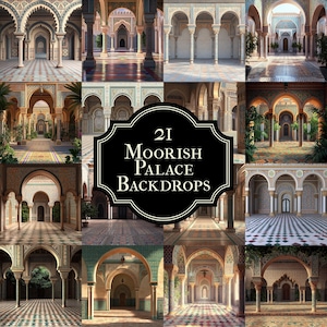 Cenários de Palácio Mourisco - Cenários de Fotografia para Retratos, Fotografia de Produto - Designs Ornamentados, Dourados e Luxuosos