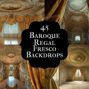 45 Baroque Regal Fresco Digital Backdrops, Grand Palace Ceiling Photography Backgrounds, Ornate Royal Interior - Baroque Luxury Room