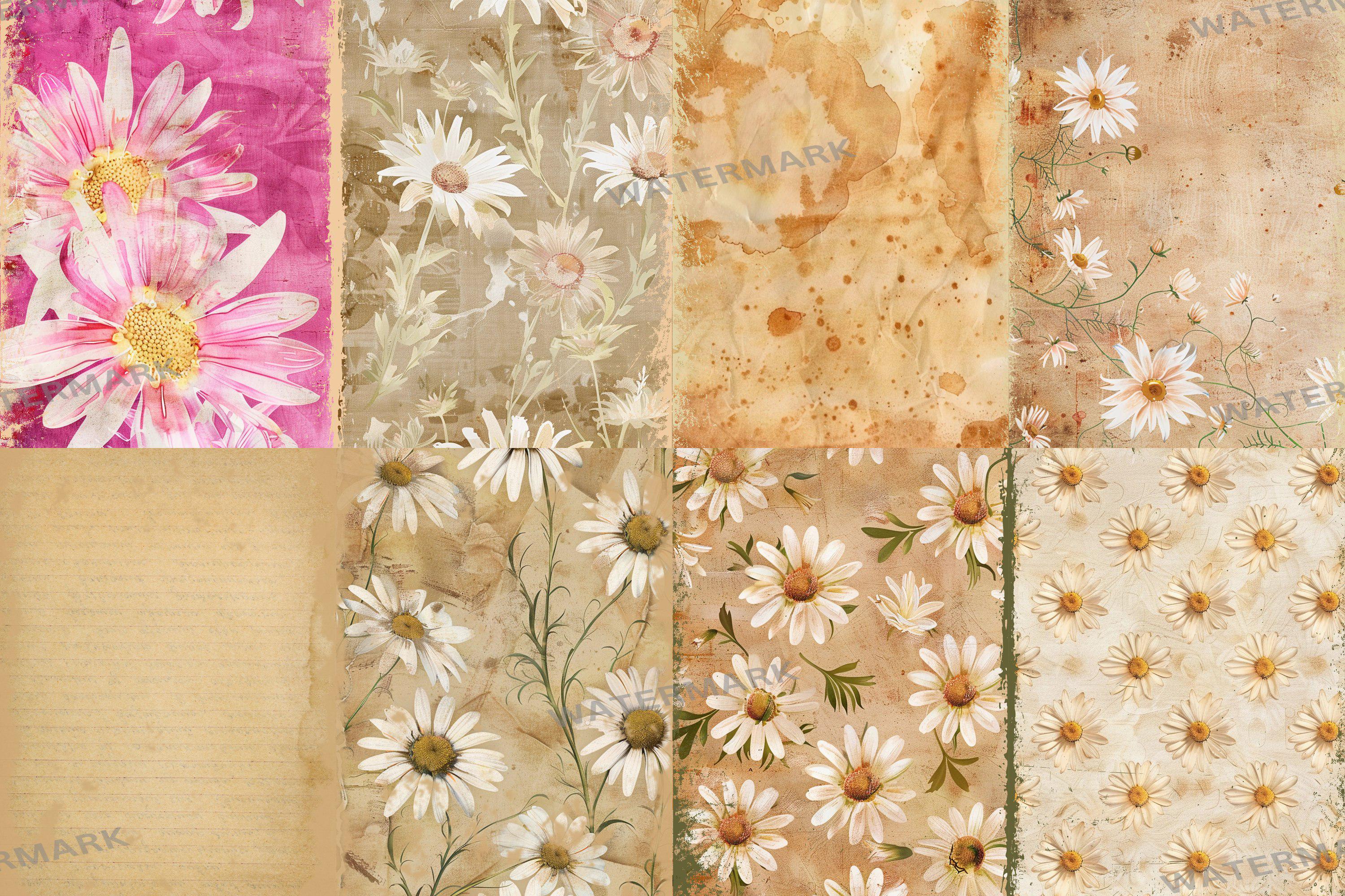 Vintage Daisy Junk Journal Kit - Daisy Digital Paper Pack - Aged Floral ...