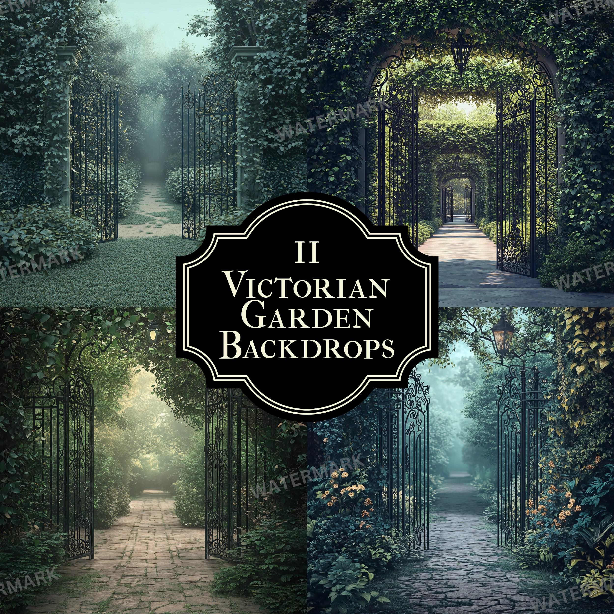 11 Victorian Garden Backdrops | Digital Nature Scene | Vintage Outdoor Backdrop | Photoshop Overlays for Creative Composites