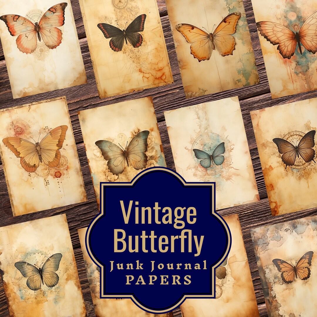 Vintage Butterflies Junk Journal Papers Colorful Ephemera Digital ...