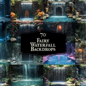 70 Fairy Waterfall Backdrops, Enchanted Cascades, Mystical Forest Falls, Dreamy Fantasy Streams, Magical Nature Digital Backgrounds