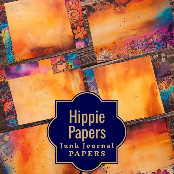 Hippie Junk Journal Papers - Hippy Floral Ephemera, Floral Printable Hippie Pages, Hippie Double Pages for Hippie Journal Kit