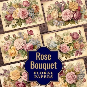 Rosenstrauß Junk Journal Papiere - Floral Ephemera - Pastell Blume Junk Journal Kit - Junk Journal Doppelseiten - Papiere Junk Journal