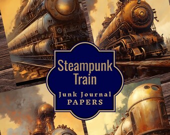 Steampunk Train Junk Journal Papers - Steampunk Train Ephemera - Steampunk Train Ephemera - Vintage Steampunk Journal Pages