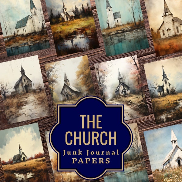 The Church Junk Journal Papers - Vintage Church Ephemera - Digital Chapel Prints - Church Vintage Papers - Church PNG