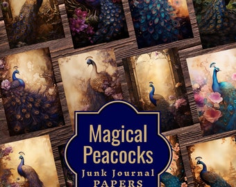 Magical Peacocks Junk Journal Papers - Enchanting Peacock Junk Journal Pages - Printable Papers - Digital Peacock Papers - Peacock Ephemera