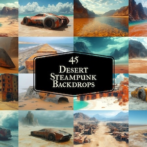 45 Desert Steampunk Backdrops, Post-Apocalyptic Wasteland Scenes, Industrial Ruins, Rusted Machinery, Arid Fantasy Digital Backgrounds