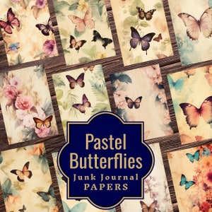 Papillons pastel indésirable papiers journal - éphémères papillon - papiers numériques papillon - papiers éphémères papillon vintage