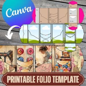 Junk Journal Folio Kit Canva Template - Scrapbook & Ephemera Folder Kit - Digital Folding Folio, Printable Journal Pages, Commercial License