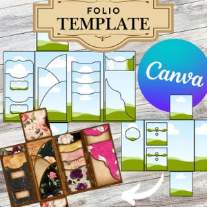 Plantilla Canva Junk Journal - Kit de carpetas plegables digitales para uso comercial. Plantilla Canva - Kit de carpetas plegables digitales para diario basura personalizado. Kit de carpetas plegables digitales para uso comercial.
